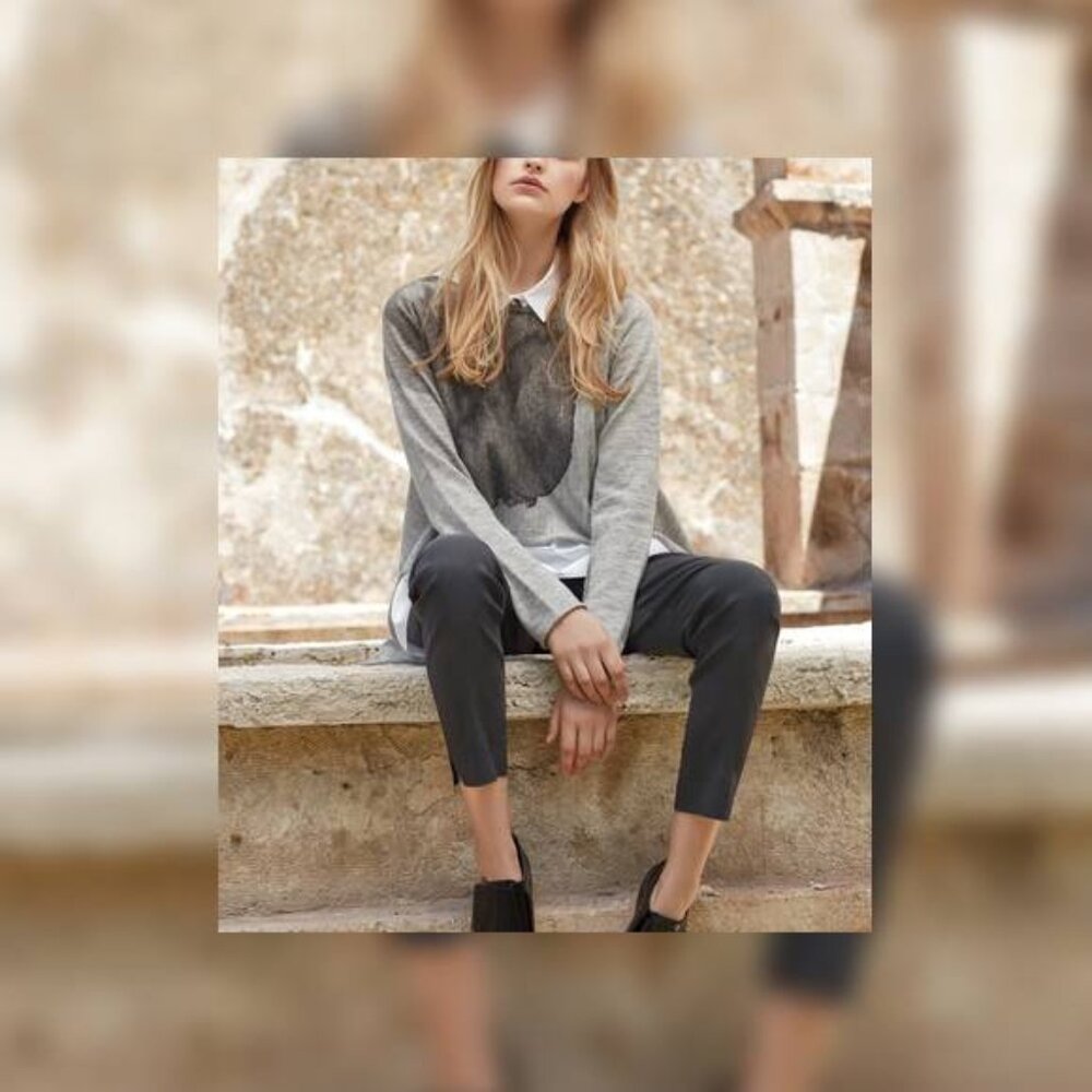 Crea Concept AW/17 Marled-Grey Watercolour Sharkbite-Hem Sweater